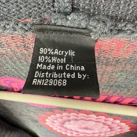 Desigual Wearable Art Open Cardigan Size Medium Gray Multi Floral Embellished - Picture 7 of 12